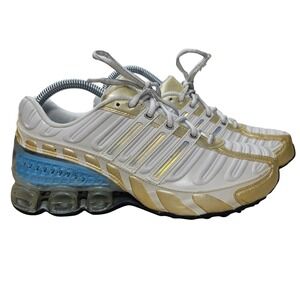 adidas Bounce Shoes Mens 8‎ Women 9 White Gold Leather Athletic Sneakers 2007